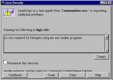 Java Security window screenshot
